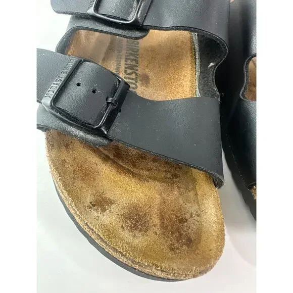 Birkenstock Arizona Slide Sandals 2 Strap Buckle Men's 6 Women's 8 Black Leather - Picture 11 of 16